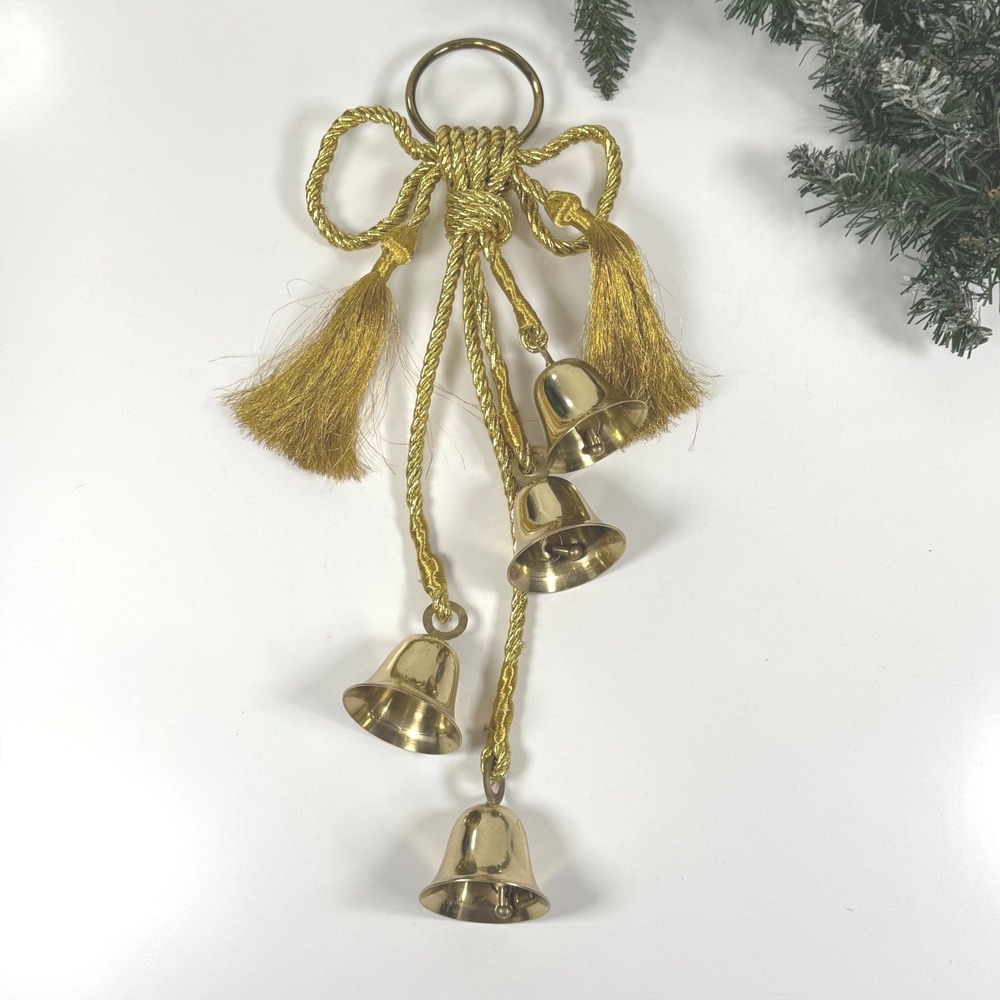 Vintage Brass Bell Set: Hanging Christmas Swag Door Hanger